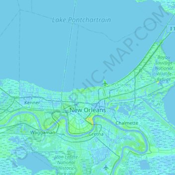 Mapa topográfico New Orleans, altitude, relevo