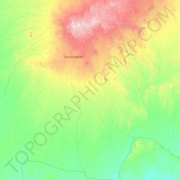 Mapa topográfico Tamanrasset, altitude, relevo
