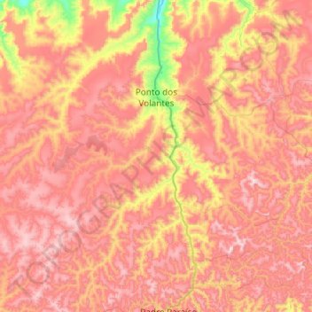 Mapa topográfico Ponto dos Volantes, altitude, relevo