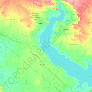 Mapa topográfico Lake Assad, altitude, relevo