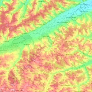 Mapa topográfico Reisbach, altitude, relevo