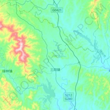 Mapa topográfico 三阳镇, altitude, relevo