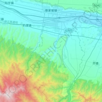 Mapa topográfico 蔡家坡镇, altitude, relevo