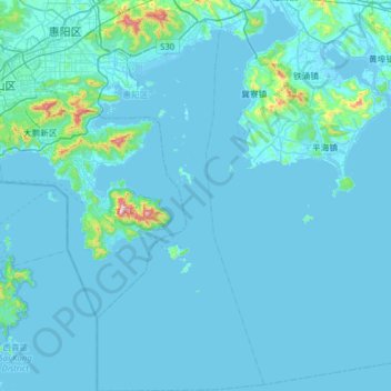 Mapa topográfico 惠州大亚湾经济技术开发区, altitude, relevo