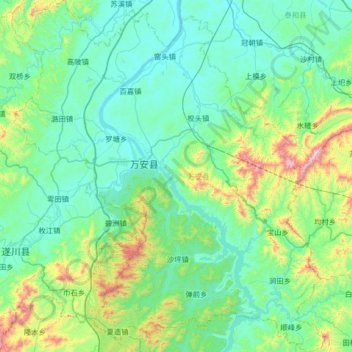 Mapa topográfico 万安县, altitude, relevo