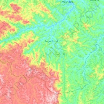 Mapa topográfico Poço Fundo, altitude, relevo