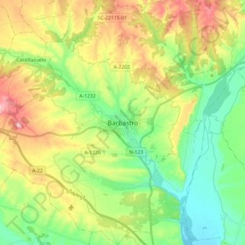 Mapa topográfico Barbastro, altitude, relevo