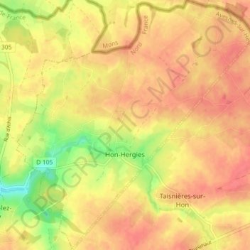 Mapa topográfico Hon-Hergies, altitude, relevo