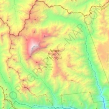 Mapa topográfico Parque Provincial Aconcagua, altitude, relevo