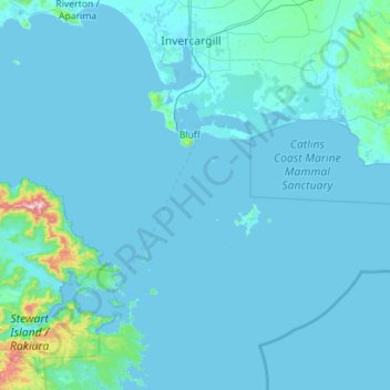 Mapa topográfico Te Ara a Kewa / Foveaux Strait, altitude, relevo