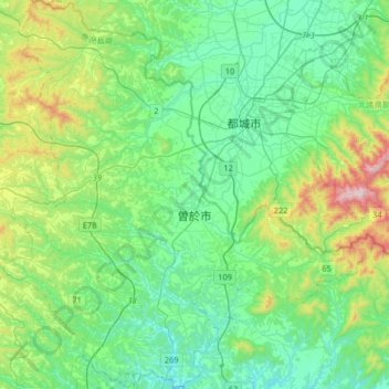 Mapa topográfico 曽於市, altitude, relevo