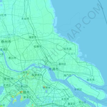 Mapa topográfico 南通市, altitude, relevo