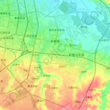 Mapa topográfico 幸福镇, altitude, relevo