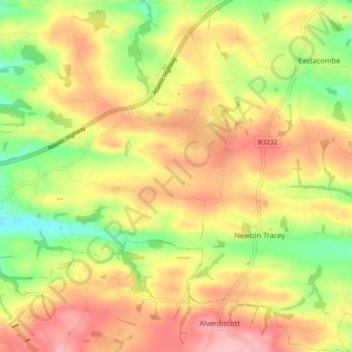 Mapa topográfico Horwood, Lovacott and Newton Tracey, altitude, relevo