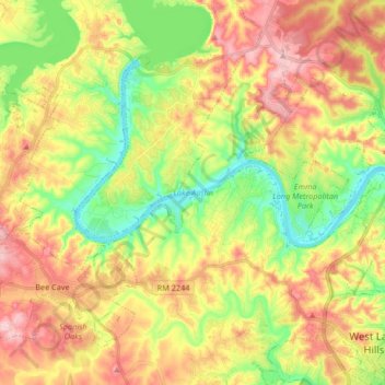 Mapa topográfico Lake Austin, altitude, relevo