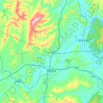 Mapa topográfico 禄脿街道, altitude, relevo