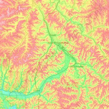 Mapa topográfico Tuscarawas County, altitude, relevo
