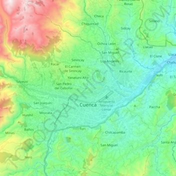 Mapa topográfico Cuenca, altitude, relevo