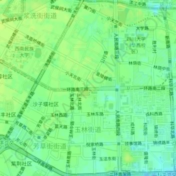 Mapa topográfico 玉林街道, altitude, relevo