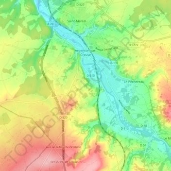 Mapa topográfico Argenton-sur-Creuse, altitude, relevo