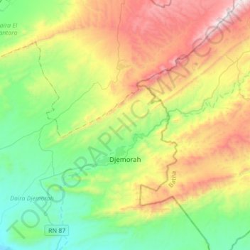Mapa topográfico Djemorah, altitude, relevo