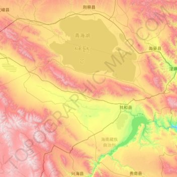 Mapa topográfico 共和县, altitude, relevo