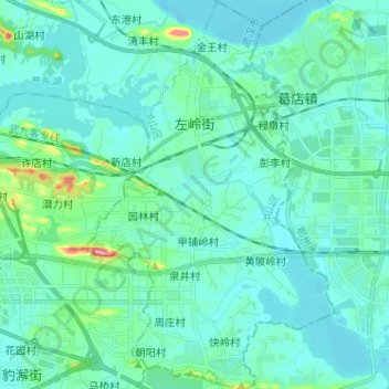 Mapa topográfico 左岭街道, altitude, relevo