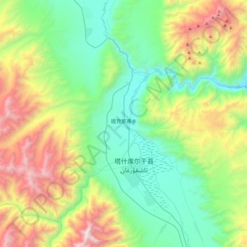 Mapa topográfico 提孜那甫乡, altitude, relevo