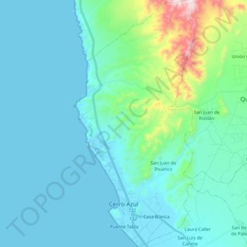 Mapa topográfico Cerro Azul, altitude, relevo