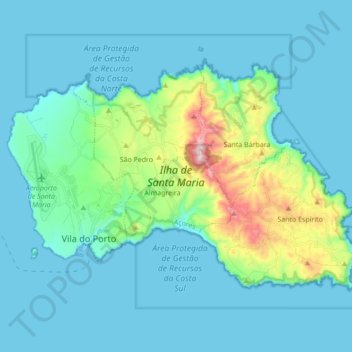 Mapa topográfico Ilha de Santa Maria, altitude, relevo