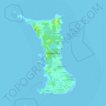 Mapa topográfico Malapascua, altitude, relevo
