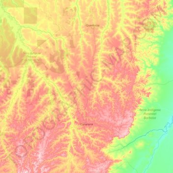 Mapa topográfico Canarana, altitude, relevo