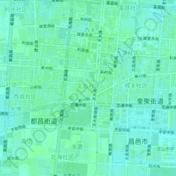 Mapa topográfico 文昌社区, altitude, relevo