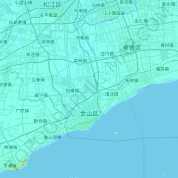 Mapa topográfico 金山区, altitude, relevo