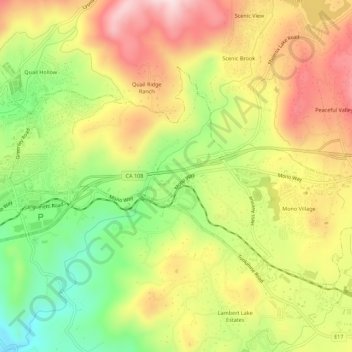 Mapa topográfico East Sonora, altitude, relevo