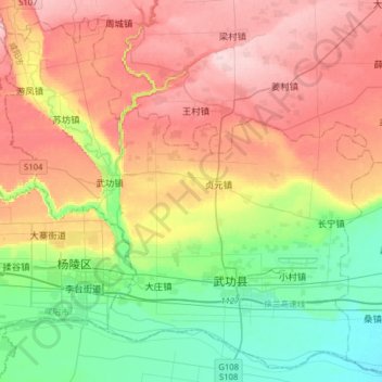 Mapa topográfico 武功县, altitude, relevo