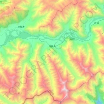 Mapa topográfico 丹娘乡, altitude, relevo