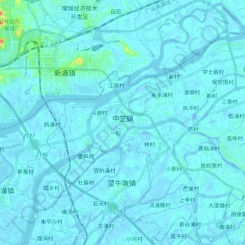 Mapa topográfico 中堂镇, altitude, relevo