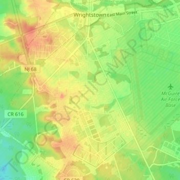 Mapa topográfico Wrightstown, altitude, relevo