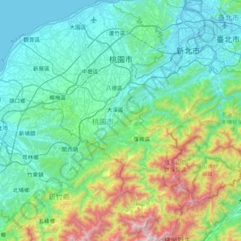 Mapa topográfico 桃園市, altitude, relevo
