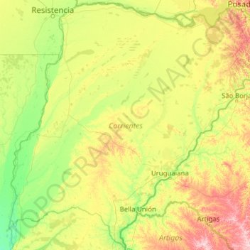 Mapa topográfico Corrientes, altitude, relevo
