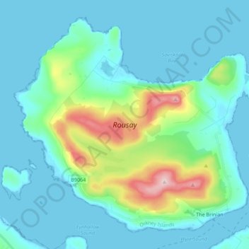 Mapa topográfico Rousay, altitude, relevo