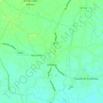 Mapa topográfico Urbana, altitude, relevo