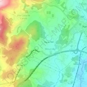 Mapa topográfico Mouriz, altitude, relevo