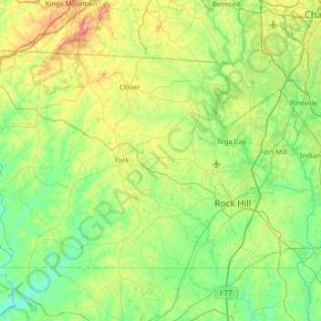 Mapa topográfico York County, altitude, relevo