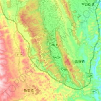 Mapa topográfico 万峰林, altitude, relevo