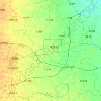 Mapa topográfico 博野县, altitude, relevo