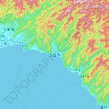 Mapa topográfico Aki, altitude, relevo