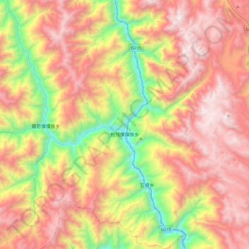 Mapa topográfico 拖顶傈僳族乡, altitude, relevo