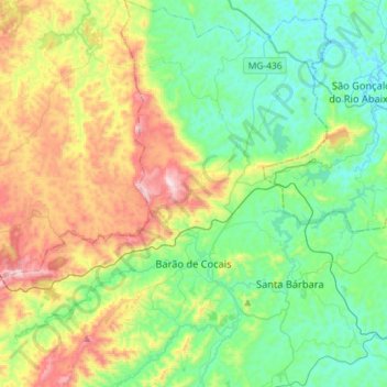 Mapa topográfico Barão de Cocais, altitude, relevo